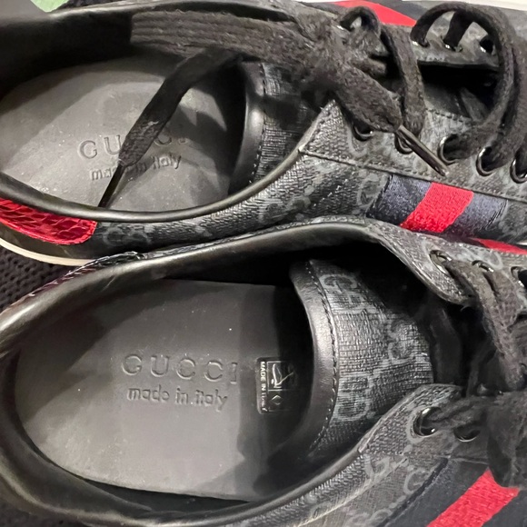 Gucci Supreme Men’s Sneaker Black GG Print with Red and Blue Stripe Sz 7 - Picture 4 of 10